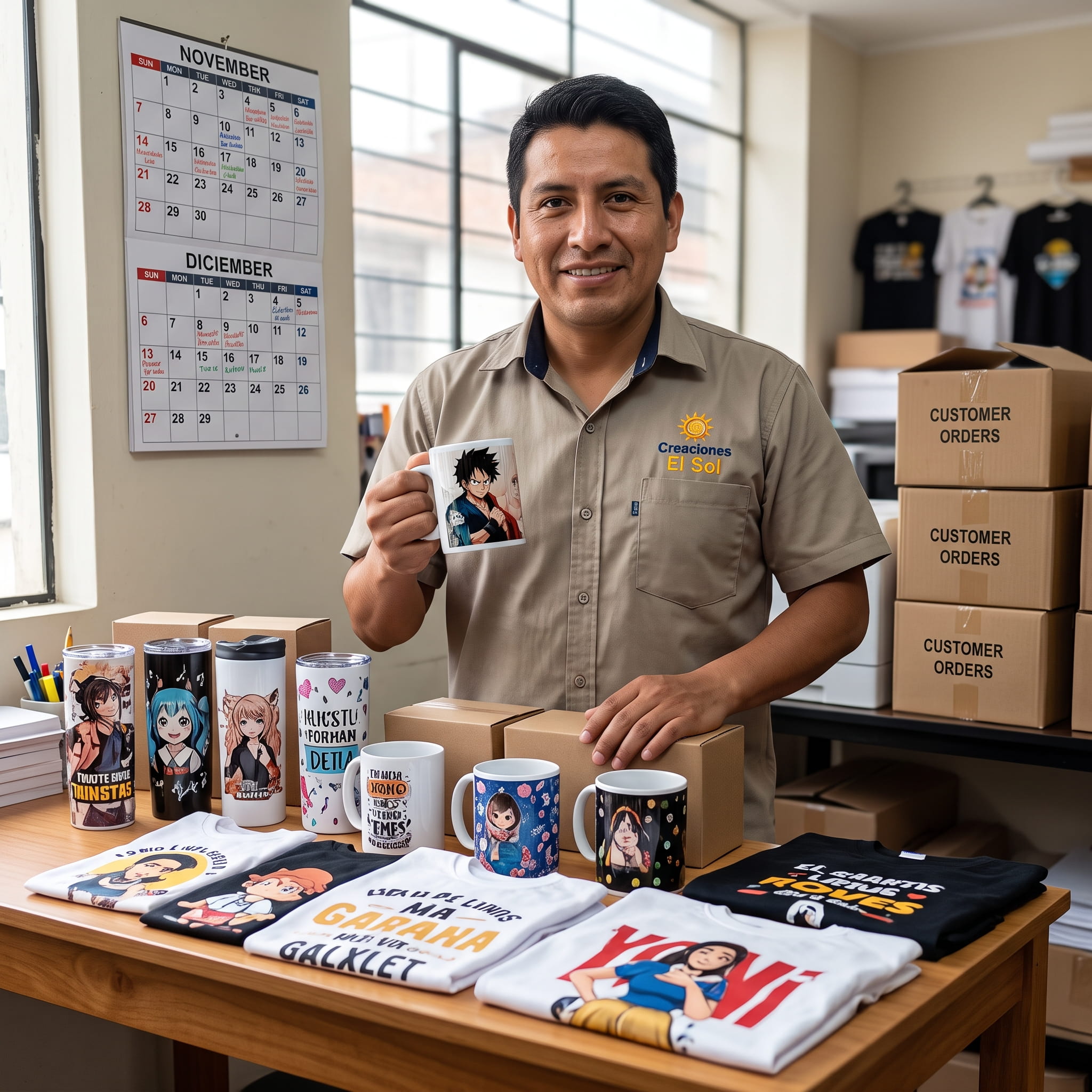 Luis A. en su tienda de productos personalizados